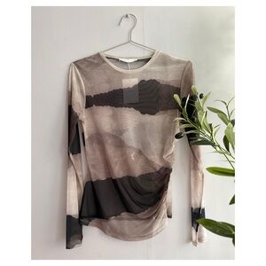 NWT OAK + FORT Elegant Sheer MESH LONG SLEEVE TOP